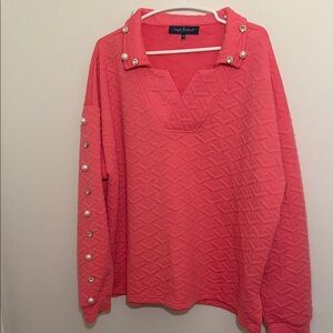 Simply Southern Coral Sweatshirt with Pearl Accents